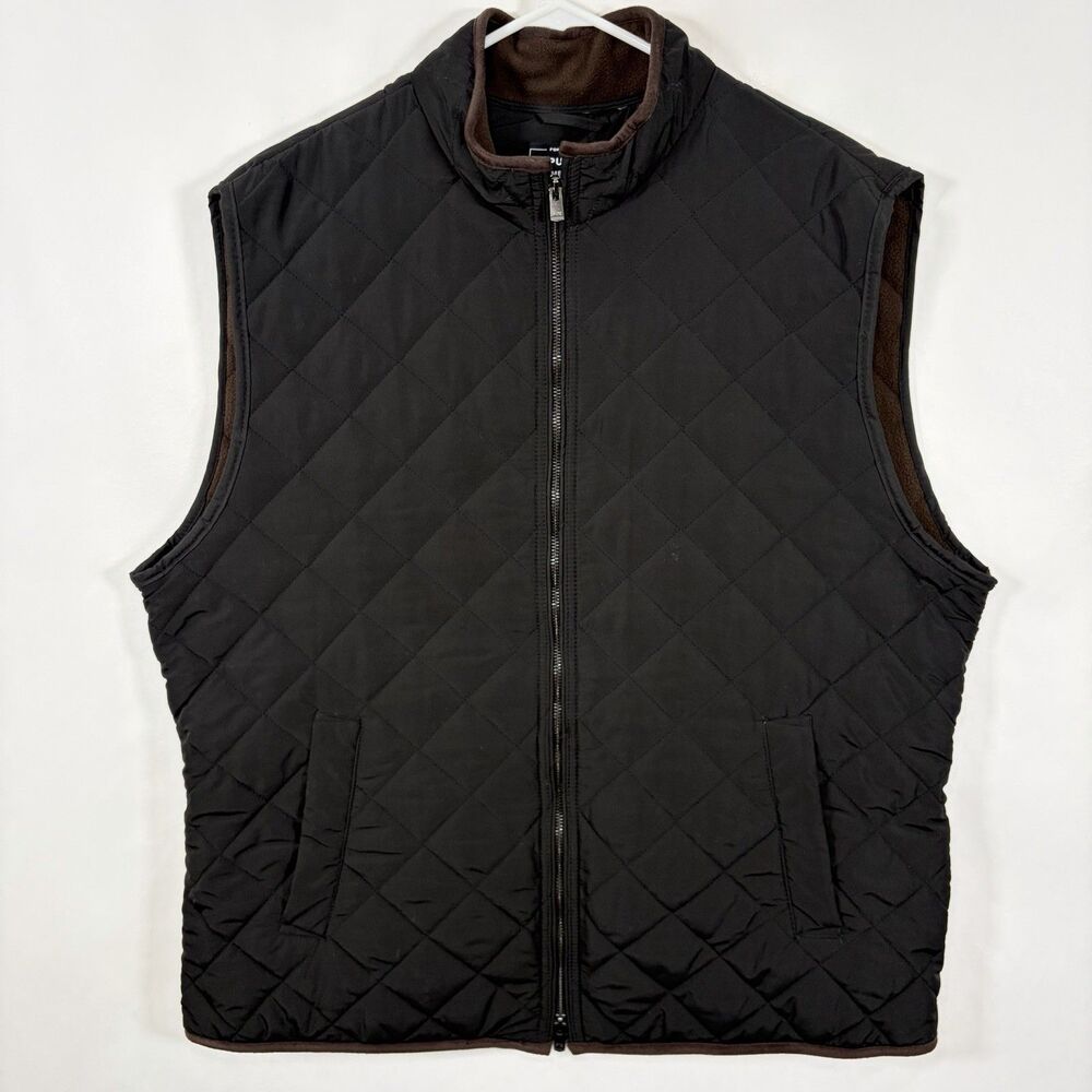 For The Republic Full Zip Insulated Quilted Vest Mens XXL 2XL Black Slim Fit